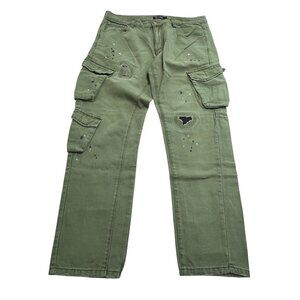 Public Notice Cargo Paint Splatter Jeans in Green